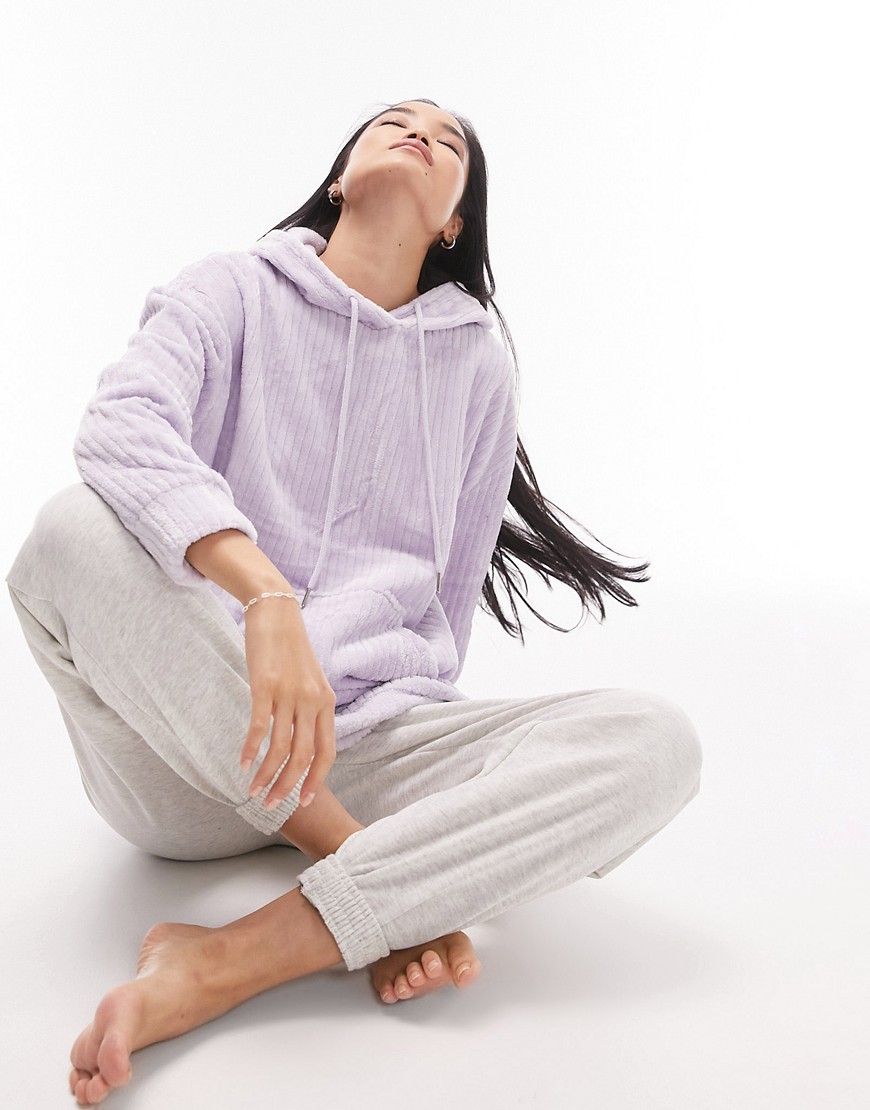 Topshop ribbed hoody robe in lilac-Purple