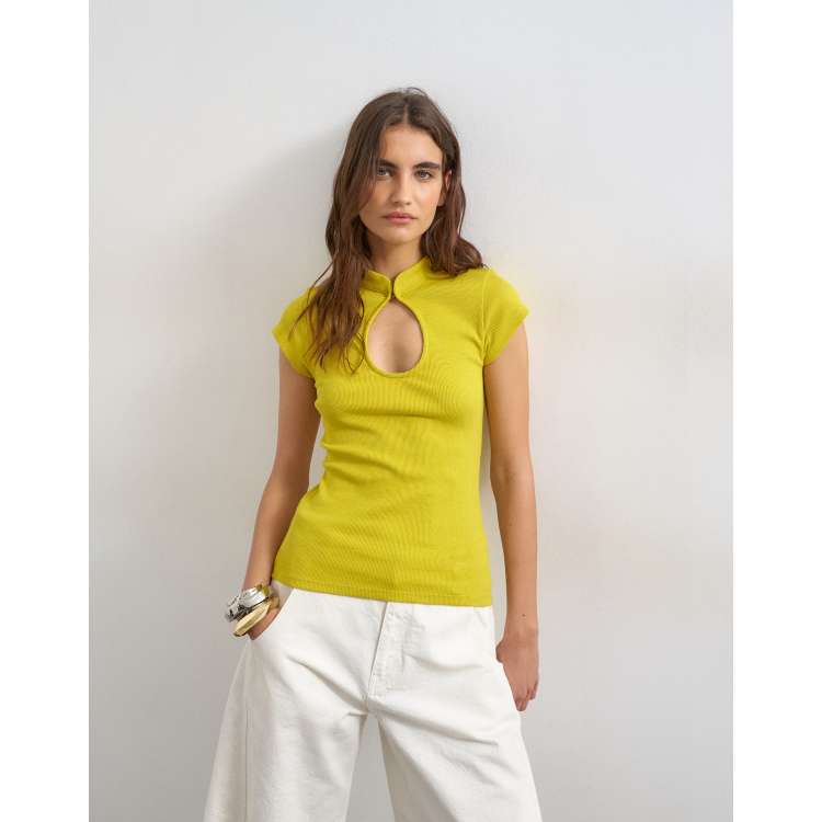 Topshop ribbed key hole top in chartreuse | ASOS