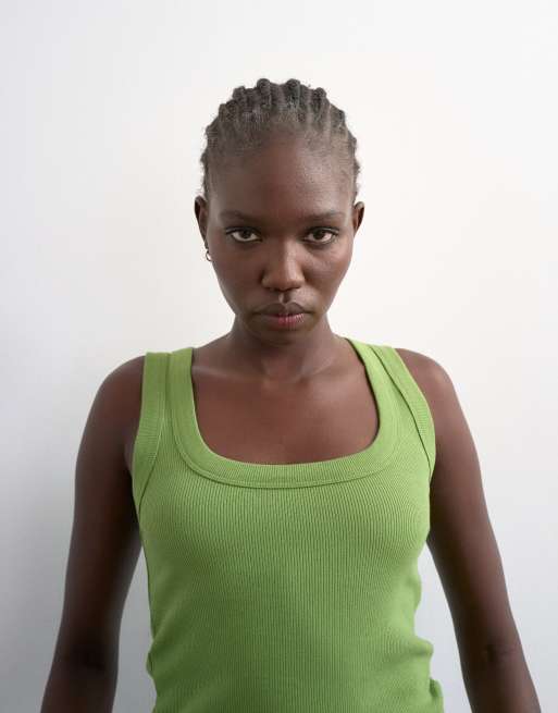 Topshop ribbed scoop neck tank top in green, 2 of 4