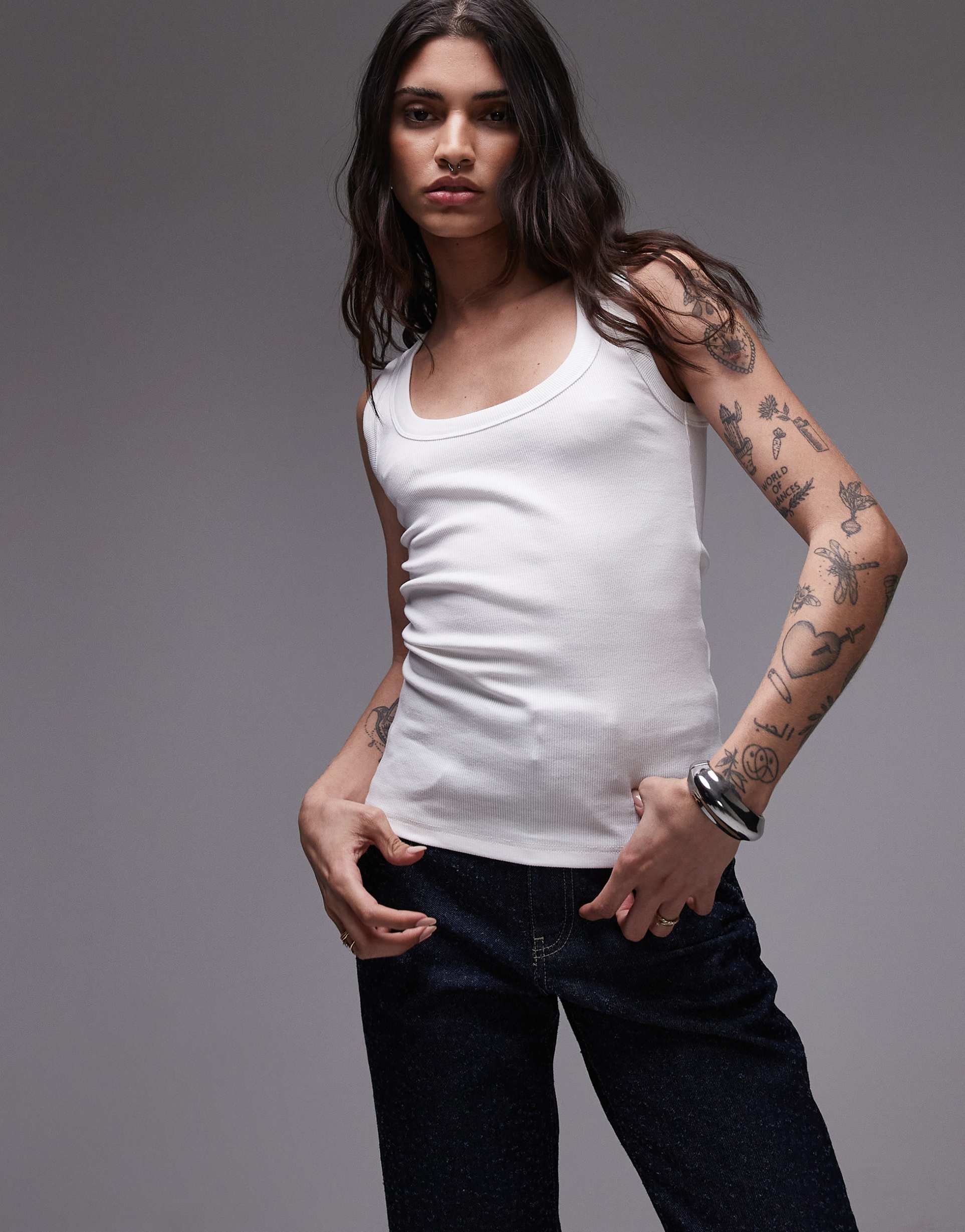 topshop ribbed scoop neck tank top in white