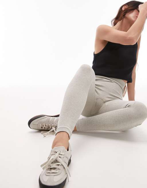 Topshop ribbed seamless leggings in oat (part of a set)