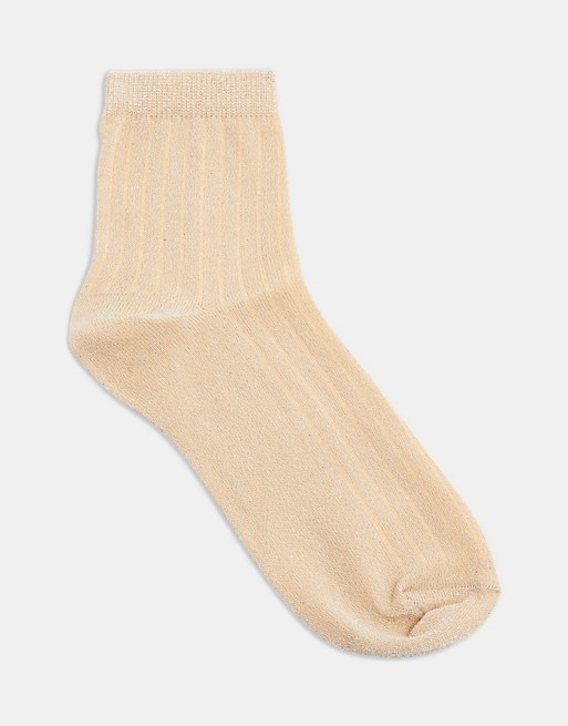 Topshop ribbed socks in peach with glitter