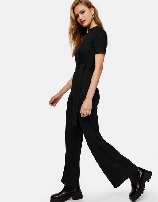 Topshop ribbed t-shirt jumpsuit in black