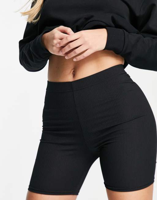 Topshop - Ribstrikkede sort leggingsshorts i skinny fit