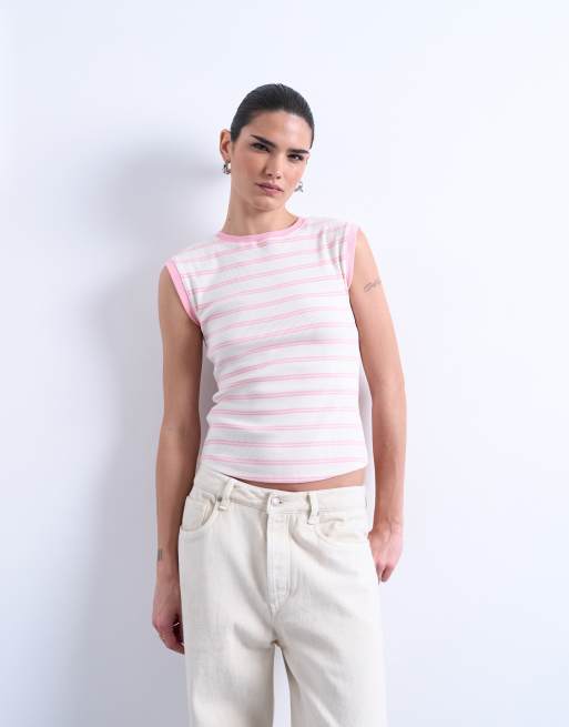Topshop - Ribstrikket boyfriend-tanktop med lyserøde striber, 2 af 4