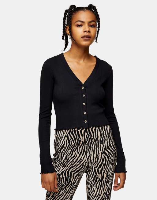 Topshop - Ribstrikket cardigan i sort