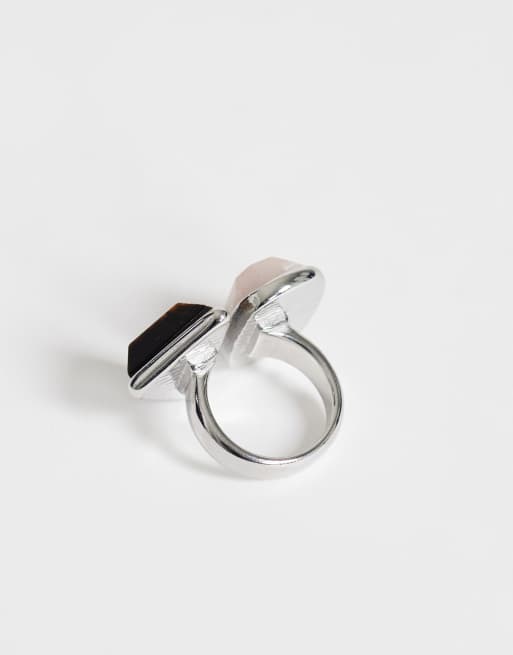 Topshop Rico ring stainless steel with semi precious stone in pink and chocolate, 2 of 3