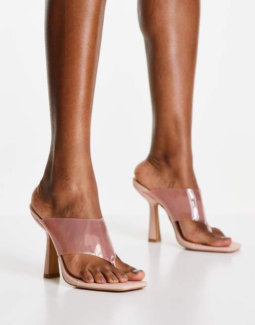 Topshop - Rider - Scarpe infradito color cammello con tacco 