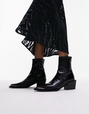 Topshop Riley leather western boot in black - ASOS Price Checker