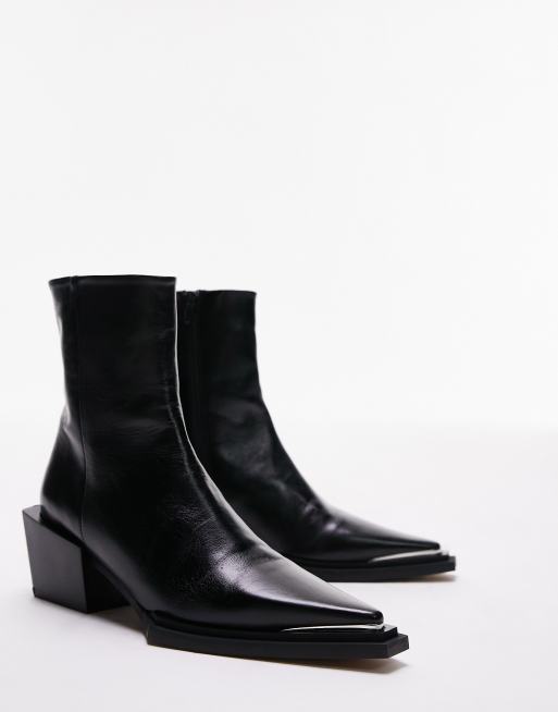 Topshop - Riley - Bottes style santiags en cuir - Noir, 3 de 4