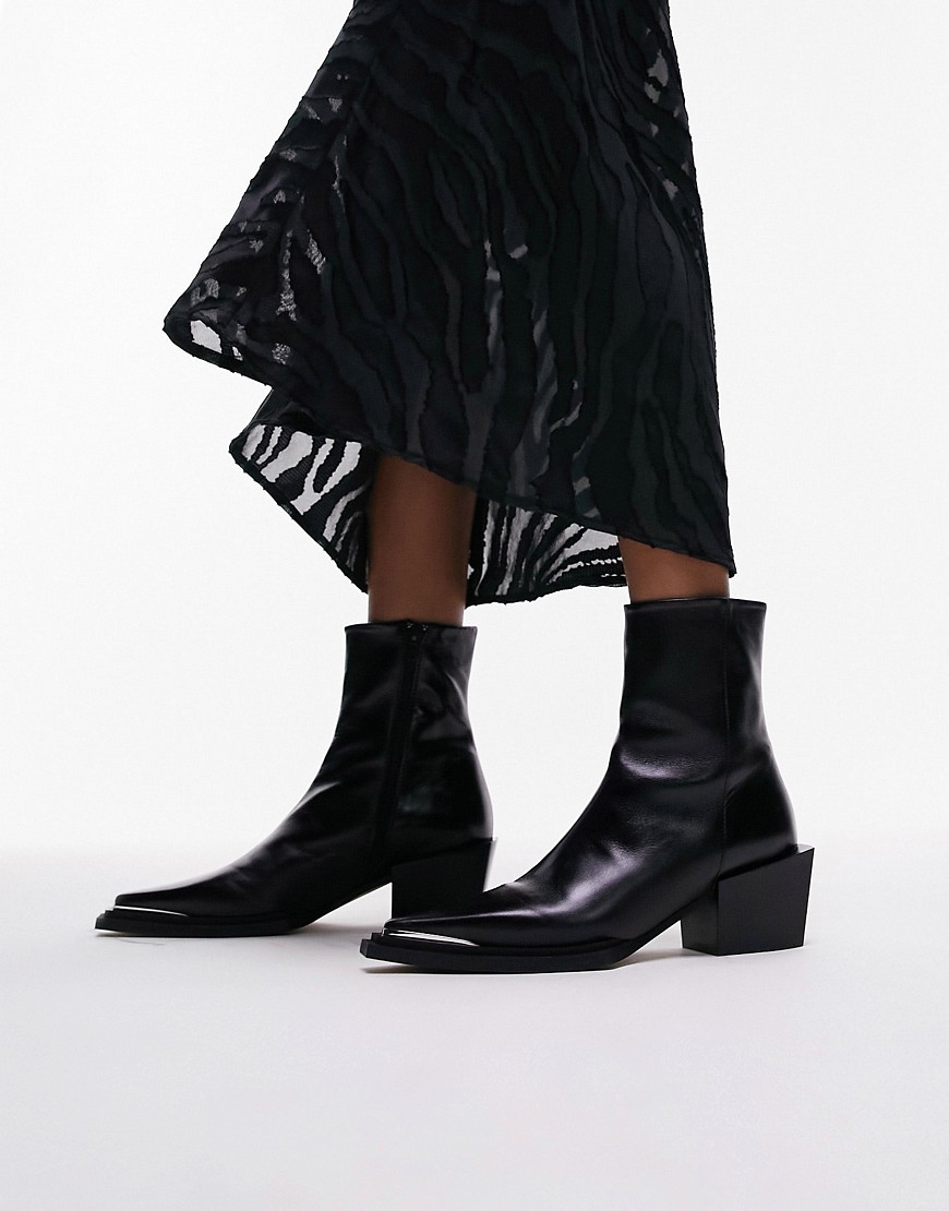Topshop Riley leather western boot in black