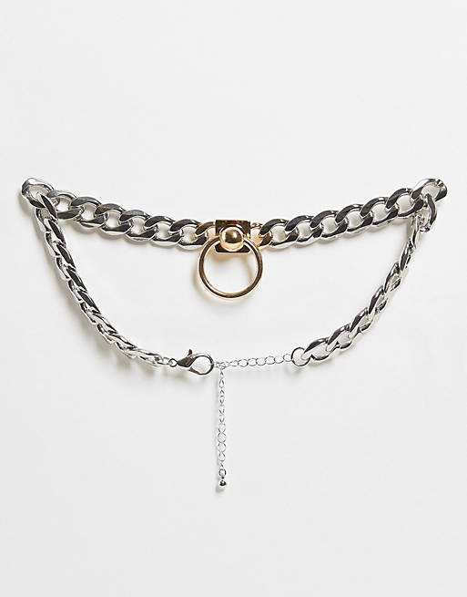 Topshop ring chunky choker necklace in silver