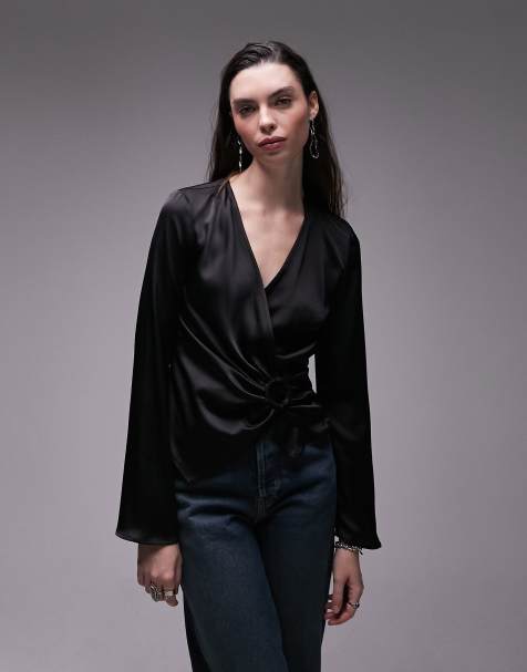 Topshop ring detail top in black - view 1