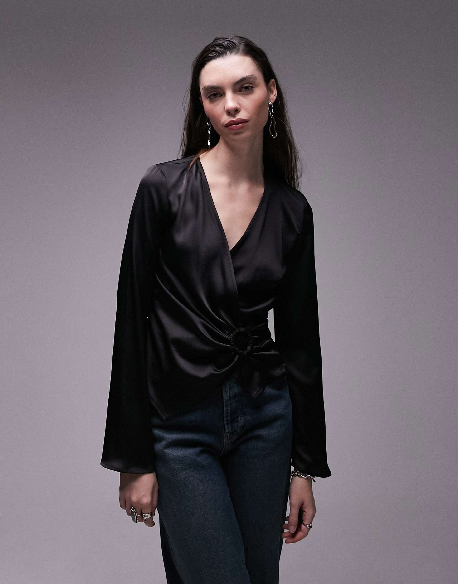 topshop ring detail top in black