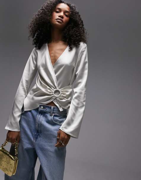 Topshop ring detail top in champagne - view 1