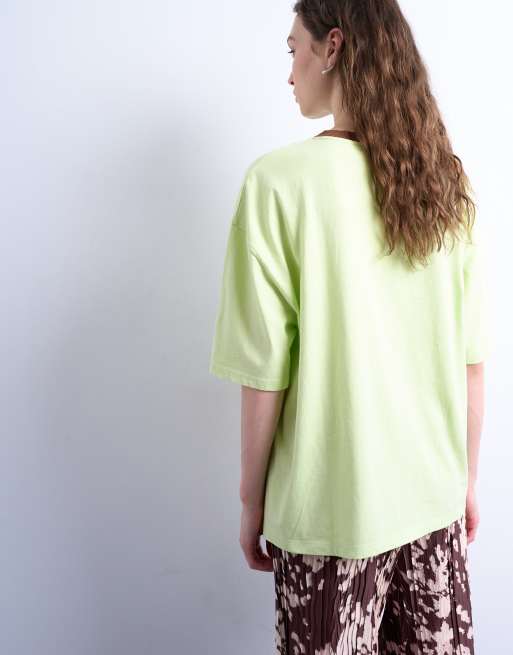 Topshop – Ringer-T-Shirt in Grün mit „Biarritz"-Print und Oversize-Schnitt, 3 von 4