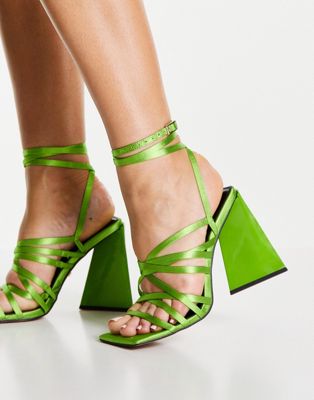 Chaussures Topshop - Rio - Sandales à lanières et talon haut - Vert citron
