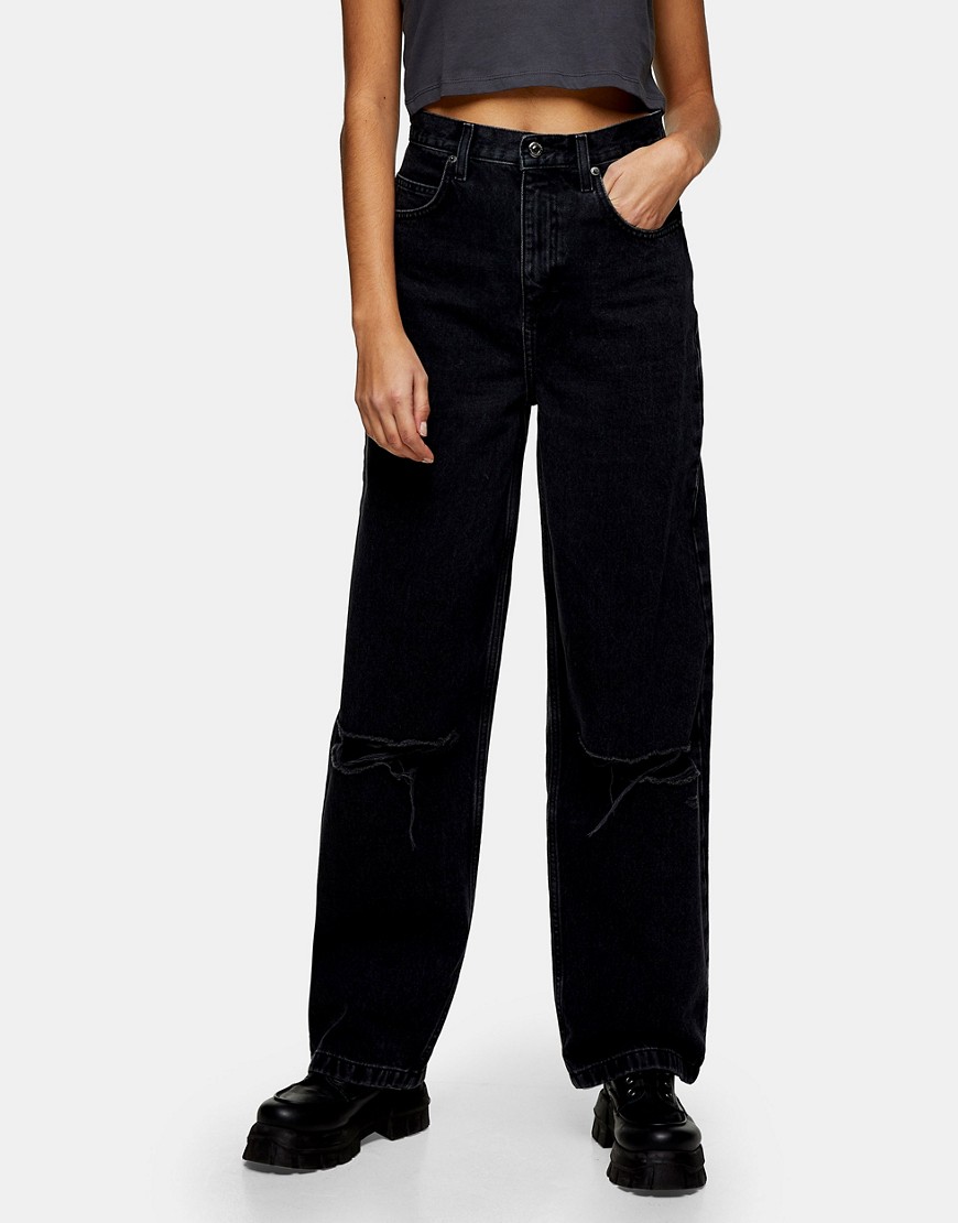 Topshop ripped baggy jeans in washed black