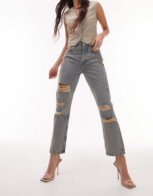 Topshop ripped jeans in authentic wash