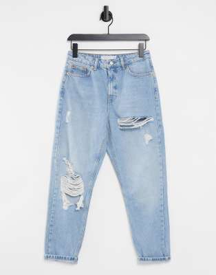 blue ripped mom jeans topshop