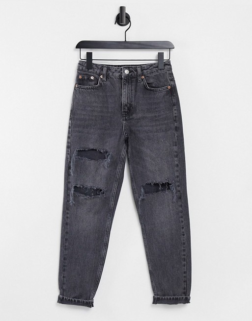 Topshop ripped Mom jeans in washed black