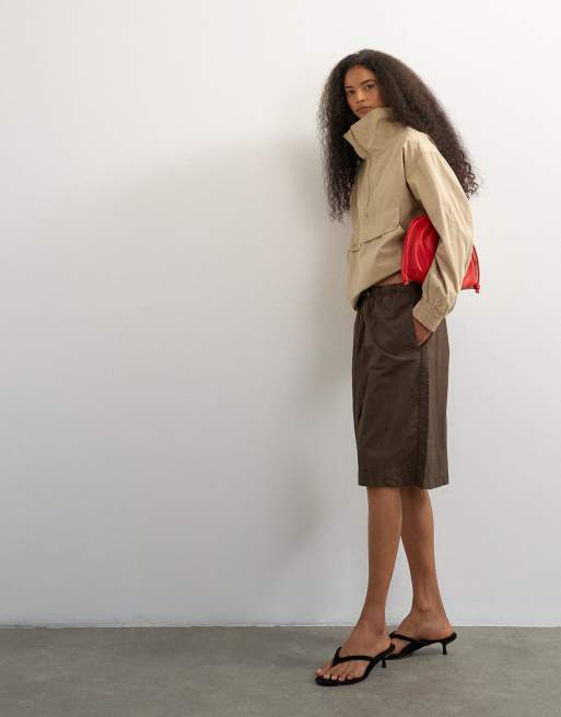 Topshop ripstop shorts with toggle detail in brown, 2 of 5