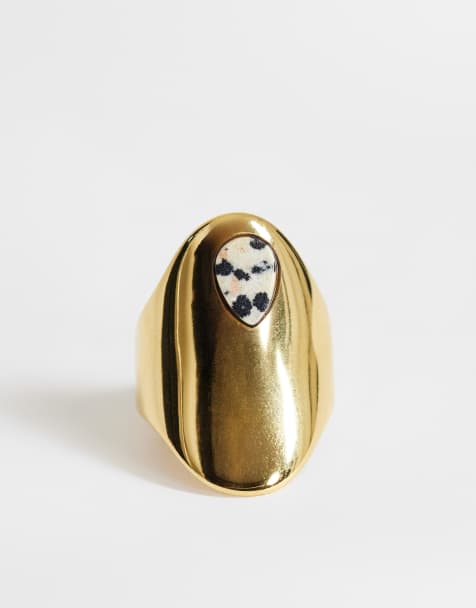 Topshop - River - Anello in acciaio inossidabile color oro con pietra - view 1