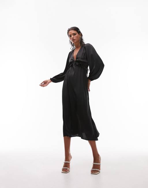 Topshop - Riviera - Sort midikjole i satin