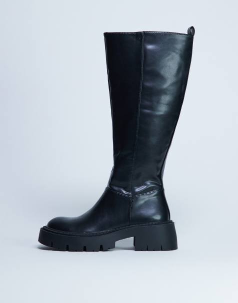 Topshop Riya knee high chunky boots in black - view 1