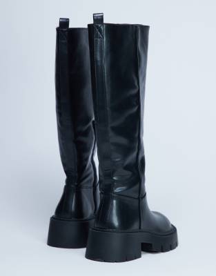 Riya knee high chunky boots in black Topshop
