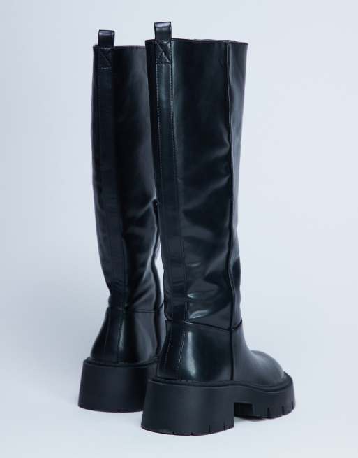 Topshop Riya knee high chunky boots in black