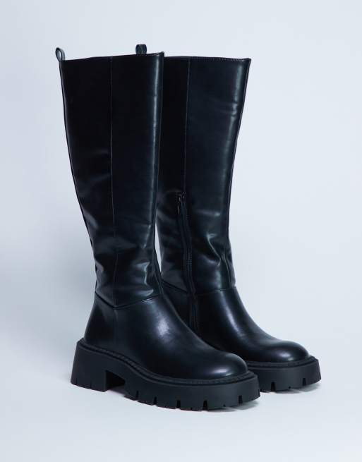 Topshop Riya knee high chunky boots in black