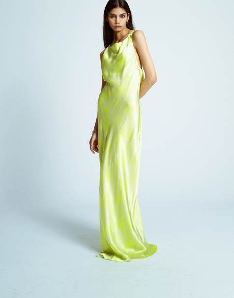 Topshop - Robe à fleurs avec col nageur et dos bénitier tombant - Citron vert - view 1