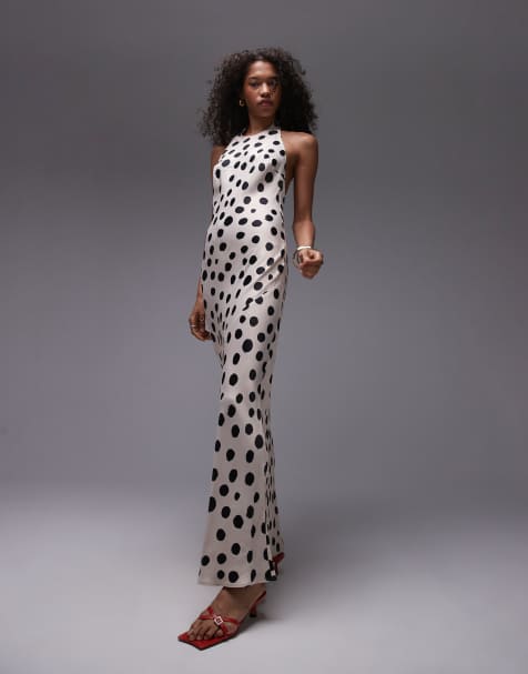 Topshop - Robe à pois longue avec dos nu - Noir et blanc - view 1