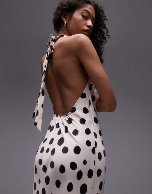 Topshop Robe à pois longue avec dos nu Noir et blanc