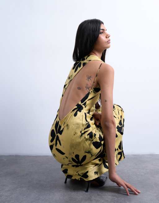 Topshop - Robe asymétrique avec dos nu - Imprimé feuille crème, 2 de 4