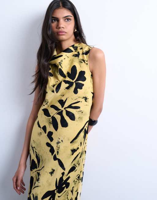 Topshop - Robe asymétrique avec dos nu - Imprimé feuille crème, 3 de 4