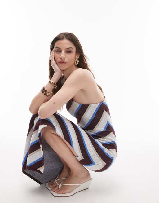 Topshop - Robe asymétrique longue en maille à rayures, 5 de 5