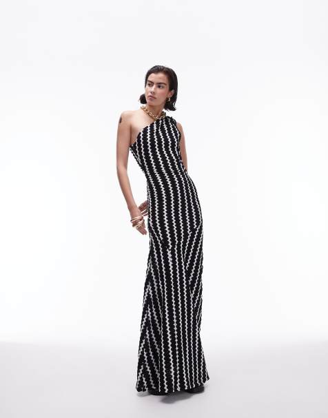 Topshop - Robe asymétrique mi-longue en maille crochetée avec fronces sur le côté - Noir et blanc - view 1