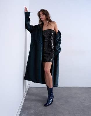 Robe bandeau courte à sequins - Noir L