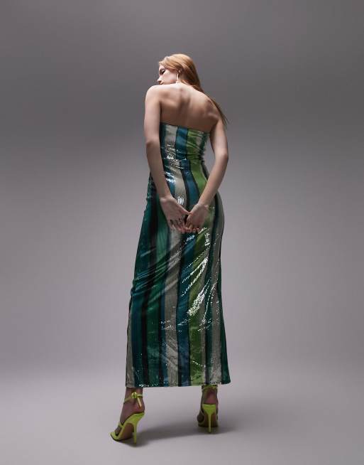 Topshop Robe bandeau longue à rayures en sequins Multicolore