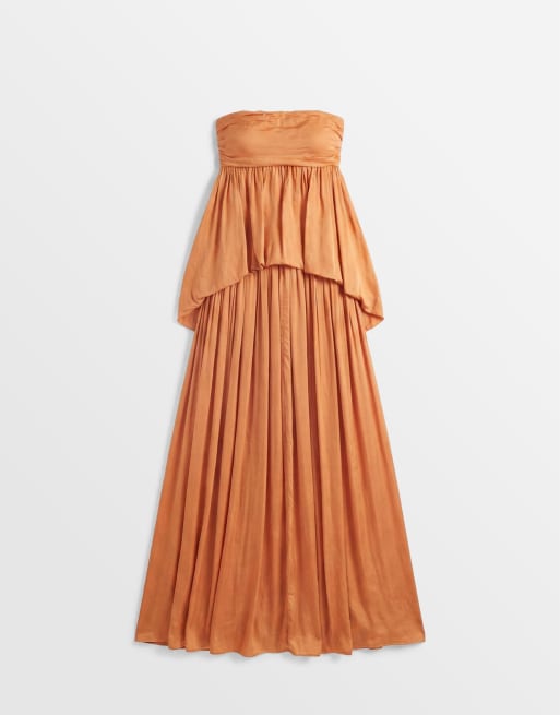 Topshop - Robe bandeau longue à taille basse en satin de qualité supérieure - Orange, 5 de 8