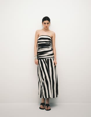 Robe bandeau longue en popeline à taille basse et larges rayures - Noir et blanc 40