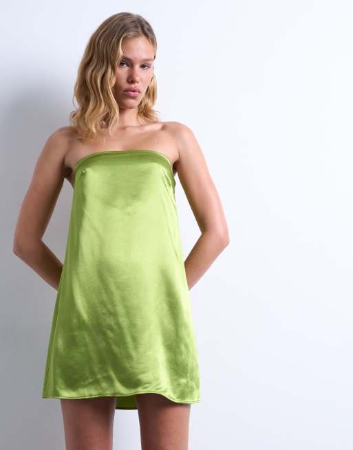 Topshop - Robe bandeau mi-longue en satin - Turquoise 