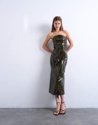 Topshop - Robe bandeau mi-longue en vinyle - Vert