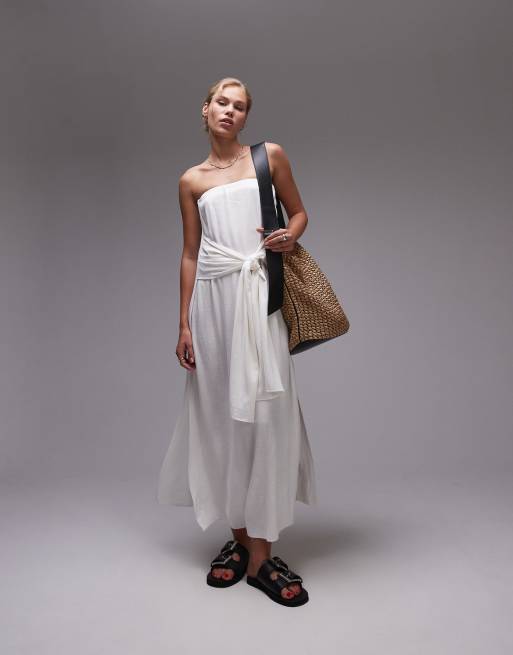 Topshop - Robe bandeau nouée devant en lin - Blanc, 4 de 4