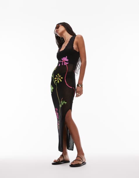 Topshop - Robe brodée en maille - Noir - view 1