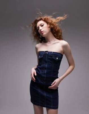 Topshop Robe bustier en jean Indigo