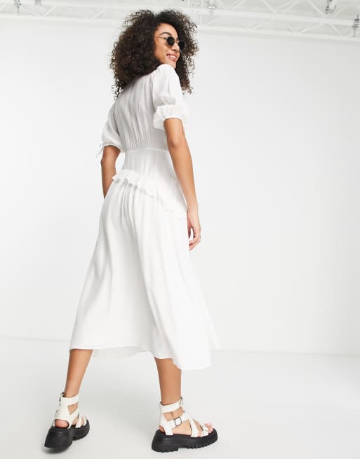 Topshop - Robe cache-cœur texturée mi-longue à volants - Ivoire, 2 de 4