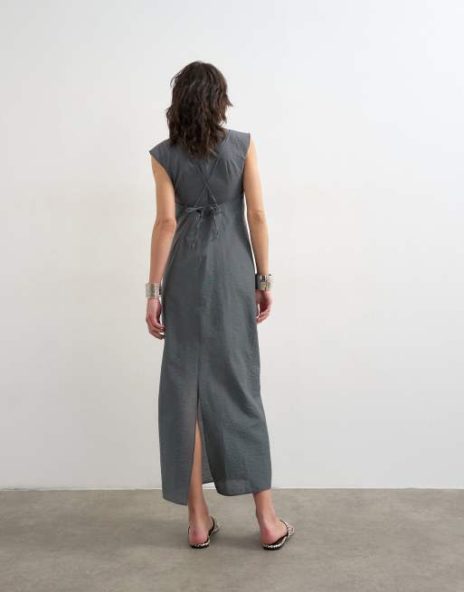 Topshop - Robe caraco longue superposée à manches courtes - Gris ardoise, 4 de 4
